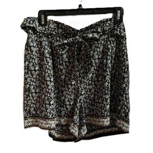 Max Studio Daisy Print Shorts High Rise Self-belted w/pockets Black -Size XL -